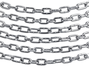 Close up of parallel metal chains with shiny metallic texture and reflective detail