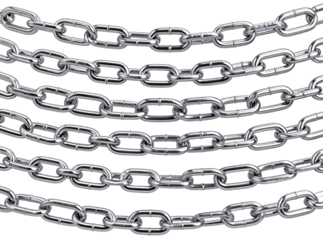Close up of parallel metal chains with shiny metallic texture and reflective detail