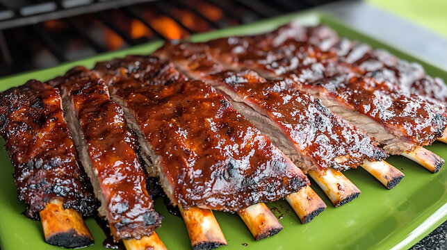 Delicious BBQ ribs with a savory glaze, cooked to perfection.  Perfect for a summer cookout or a weekend feast. A true crowd pleaser!
