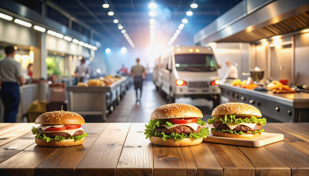 Two delicious hamburgers on a table ready to enjoy with friends and family ideal for fast cooking and meals