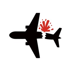 Obraz premium Symbolic Representation of an Airplane Crash with Red Splatter Indicating Destruction and Calamity with a Dark Silhouette