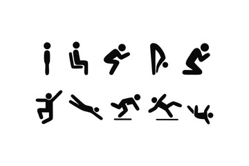 Diverse Poses and Actions Pictogram Set Exploring Human Movement and Activities in Simple Black and White Symbolic Representations