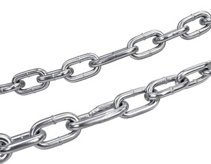 Close up of two shiny metal chains on a white background