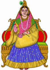 hand drawn digital art of goddess radha