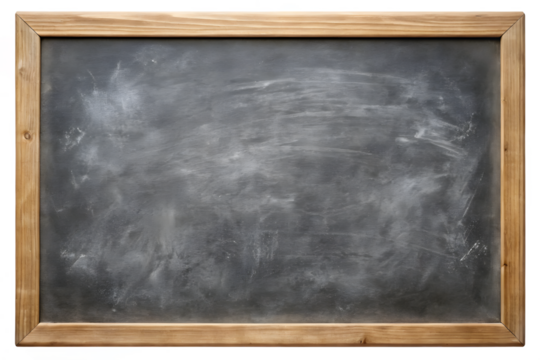 A vintage, worn blackboard with a wooden frame, isolated on a transparent background, offering ample copy space for educational or creative messages