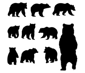 Naklejka premium Bear Silhouette wild Animal Black illustration Icons in Walking and Standing Poses