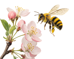 ai, png, bee, flower, summer, insect, garden, pollination, pink, blossoms, nature, sunlight, greenery, hover, activity, delicate, wildlife, honeybee, summertime, outdoor, floral, wings, pollinator, bl
