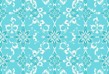 Seamless light blue & white oriental abstract pattern with vintage flourishes, packaging, ornament