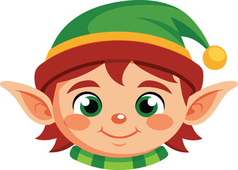 Cute Elf Face with Hat Vector.