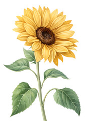 Fototapeta premium ai, png, sunflower, yellow, flower, green, leaves, botanical, nature, summer, beauty, illustration, plant, isolated, organic, bright, petals, floral, bloom, details, decoration, art, design, graphics,