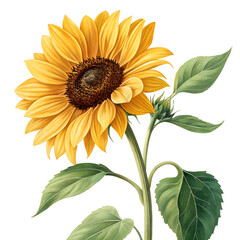 Naklejka premium ai, png, sunflower, flower, yellow, nature, plant, petals, blooms, green, leaves, isolated, color, botanical, natural, beauty, decoration, illustration, graphic, design, summer, gardening, flora, chee