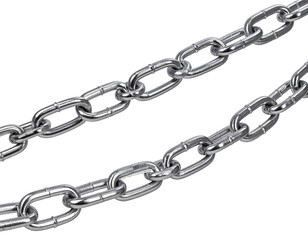 Obraz premium Close up view of two metal chains isolated on a white background