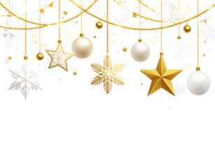 christmass decoration. white and gold style a transparent background.