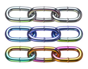 Colorful metallic chain links illustration isolated on white background