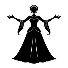 Fototapeta premium Elegant queen in gown with arms outstretched silhouette vector illustration