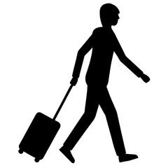 Walking person pulling luggage baggage silhouette vector illustration