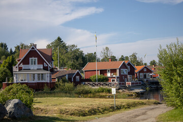 Summer scenery from Alno Sundsvall Sweden showing the island's nature coastline and traditional houses