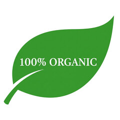 100% Organic vector leaf label. Eco-friendly green icon for natural food and healthy products