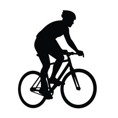 Obraz premium Silhouette of a cyclist riding a bicycle, isolated on white background, showcasing the sport, fitness, and healthy lifestyle associated with cycling activity