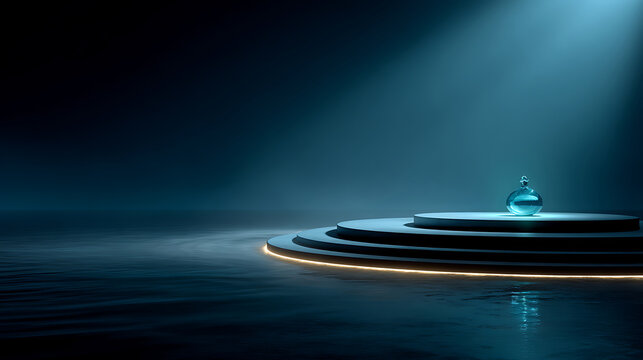 Halloween blue glowing crystal orb illuminated stage