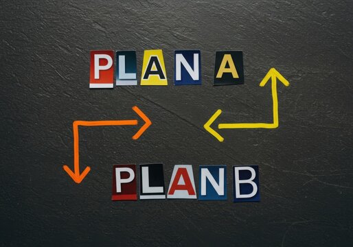 Visualizing contingency planning with plan a and plan b arrows on a dark background
