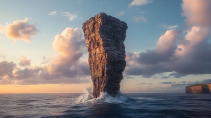 Dramatic sea stack at sunrise.