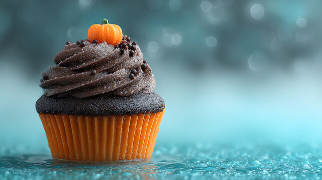 Halloween chocolate cupcake with pumpkin and sprinkles