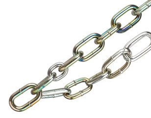 Obraz premium Detailed shot of two metallic chains with different textures and linked structure