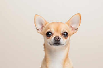 Obraz premium Adorable Chihuahua Portrait: A close-up of a charming tan Chihuahua, highlighting its expressive eyes and alert ears against a neutral backdrop. Pet photography.