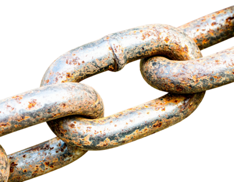 Detailed view of a rusty metal chain isolated on a neutral background