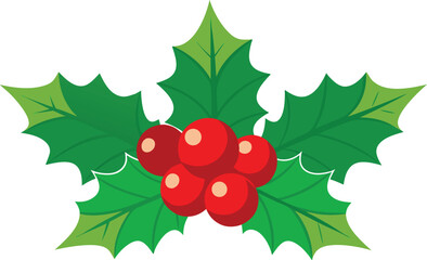 Festive Holly Leaves with Red Winter Berries Art.