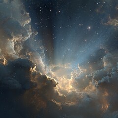 Fototapeta premium A glowing, starry river of light, flowing from the top left to the bottom right in the space between clouds.
