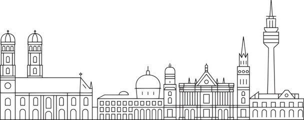 Obraz premium Detailed Munich Skyline Outline Vector Illustration of Iconic Landmarks and Architecture