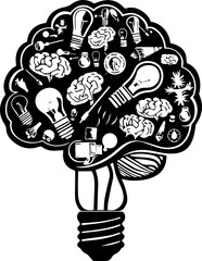 Human Brain Vector Illustration in Black and White