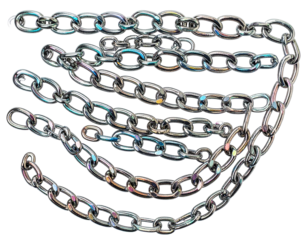 Illustrative close up of metal chains in various curved arrangements
