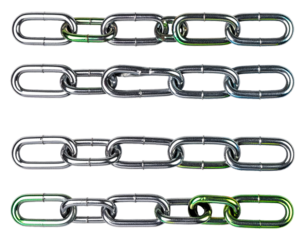 Interlocked metal chains abstract grid pattern in metallic silver on black