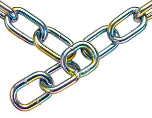 Interwoven metal chains on black background showing strength and connection