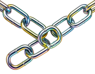 Interwoven metal chains on black background showing strength and connection
