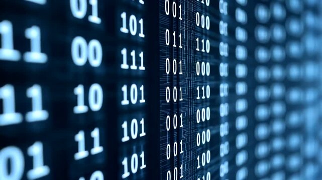 Futuristic binary code animation for technological background and data stream