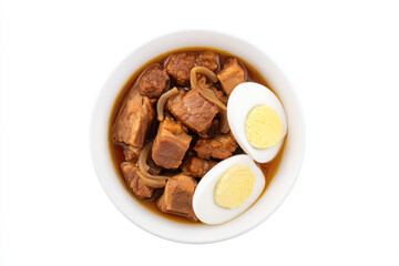 Obraz premium a bowl of food with meat eggs and noodles