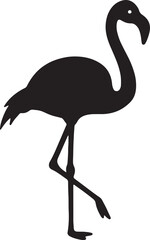 Naklejka premium Black silhouette of a flamingo standing on one leg on a white background bird tropical