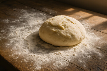 Obraz premium Half-Prepared Bread Dough with Scattered Flour