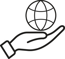 Hand holding globe icon representing global support or internet access service with transparent background