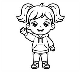 Chibi Girl Sitting Cross-Legged Line Drawing