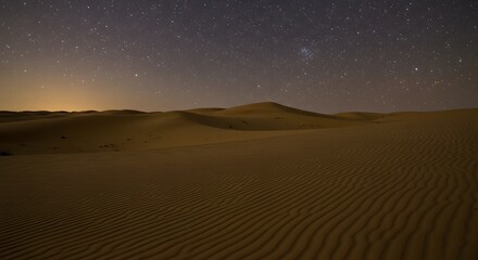 Starry Desert Night Landscape with Dunes and Clear Sky