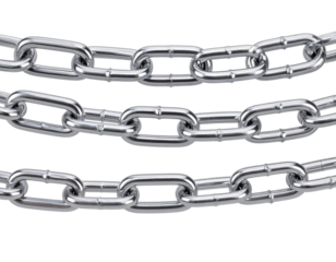 Three connected metallic chains on a white background for commercial use