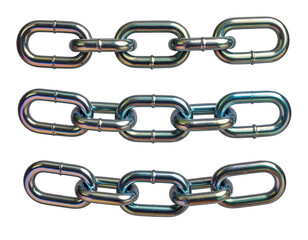 Fototapeta premium Three metallic chains arranged horizontally isolated on transparent background
