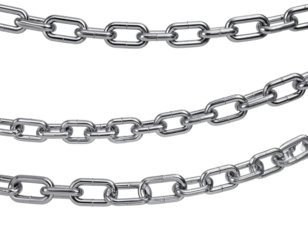 Three metallic chains isolated on a transparent background