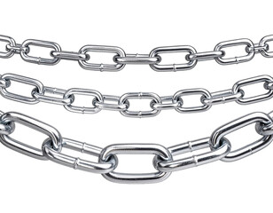 Obraz premium Three metallic silver chains displayed against white background