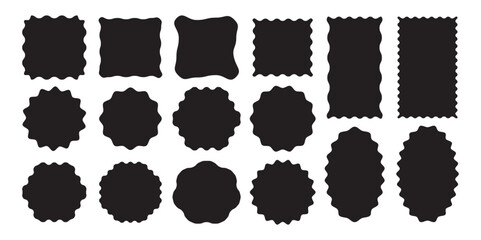 Rectangle shape frame with zig zag edge. Zig Zag Shapes for Stickers, Badges, Posters, Chevron, Labels Set of frames with zigzag edge, scallop edge shape. Vector illustration.